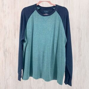L.L. Bean Men Large Slightly Fitted Raglan Shirt Blue Green Distressed Comfort